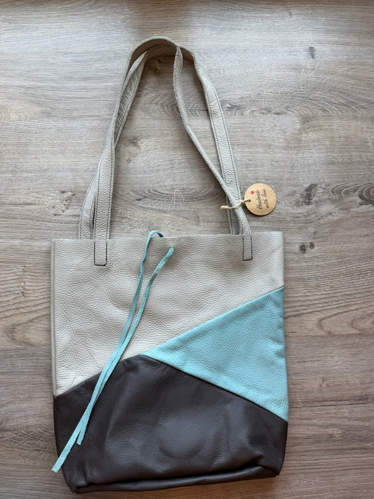 "Shopper" Hellgrau-Babyblau-Dunkelbraun