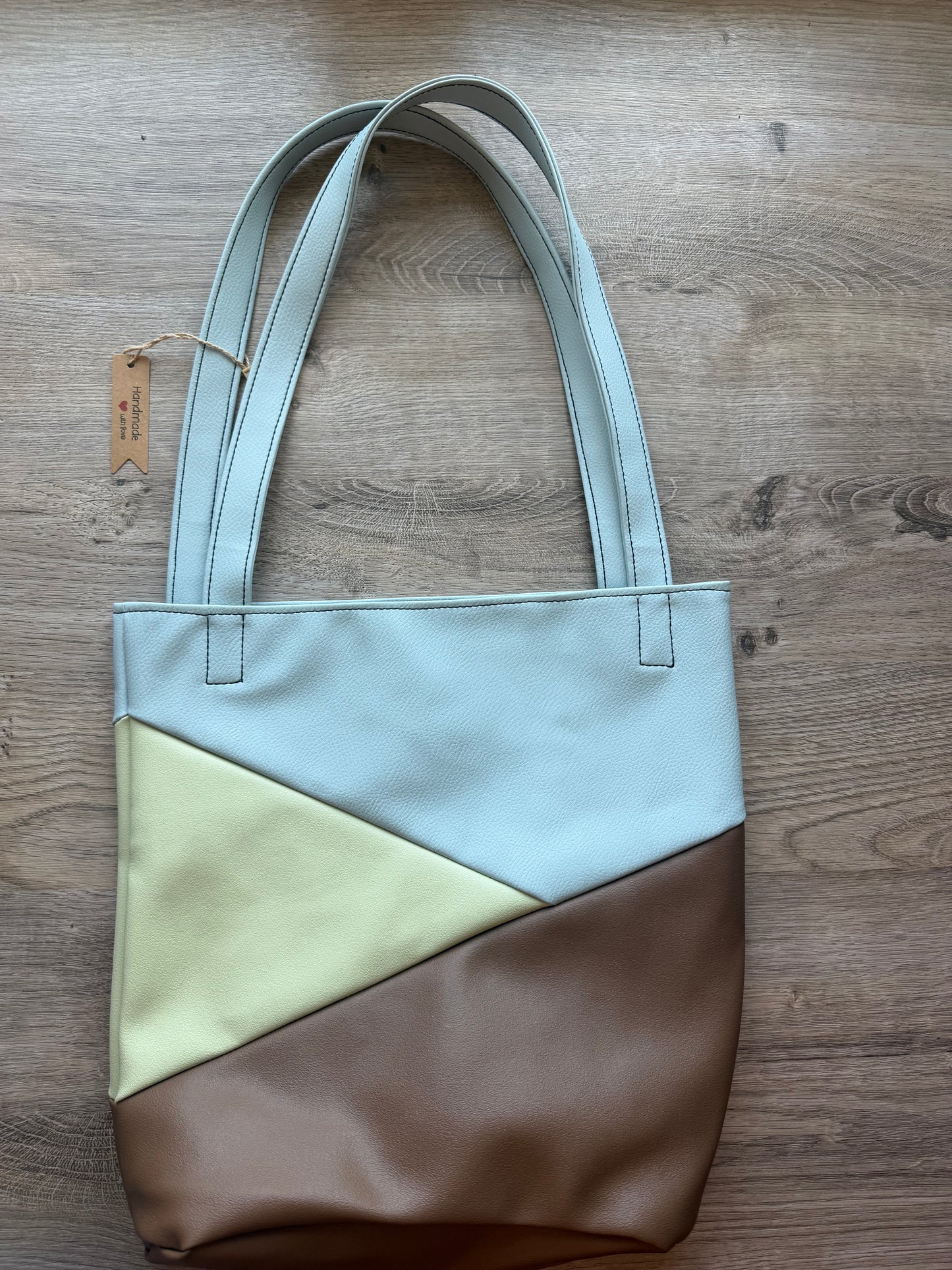 "Shopper" Pastellblau-Hellgrün-Braun