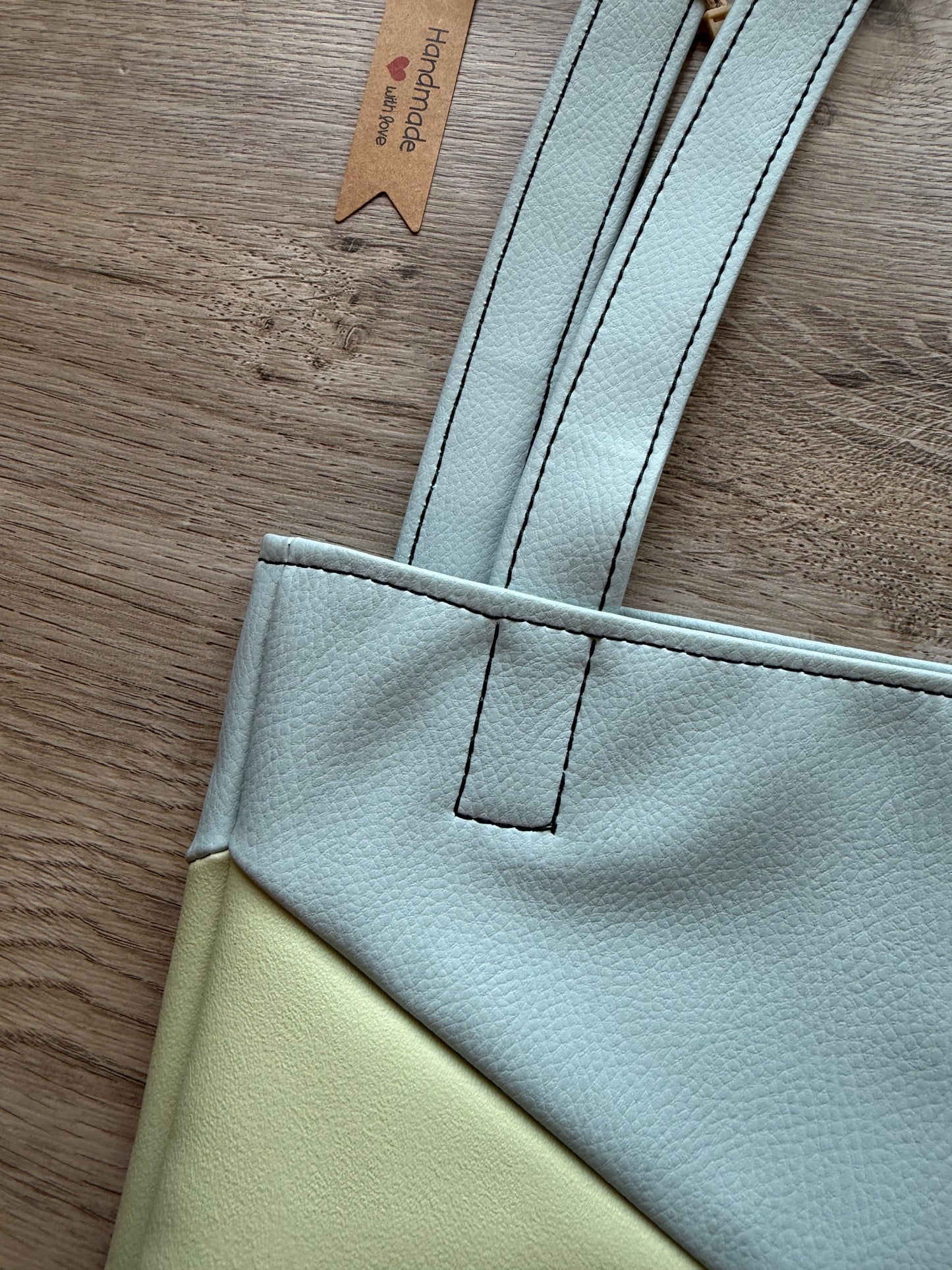 "Shopper" Pastellblau-Hellgrün-Braun