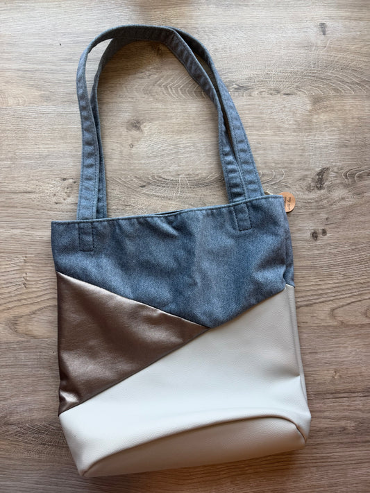 "Shopper" Blau-Braun (Metallic)-Hellgrau